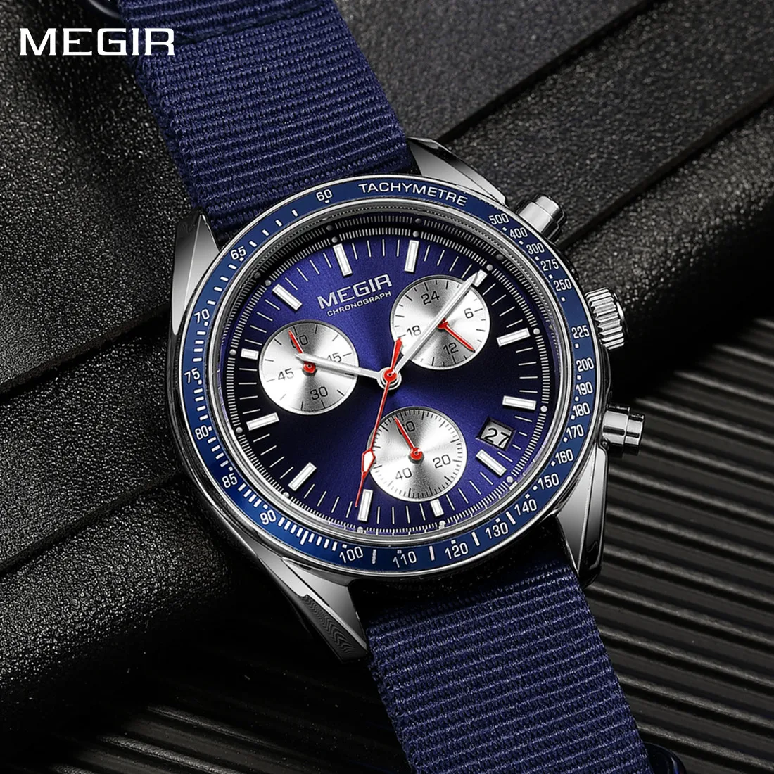 MEGIR Chronograph Men's Sport Quartz Watch – Waterproof Canvas Strap with Calendar Function