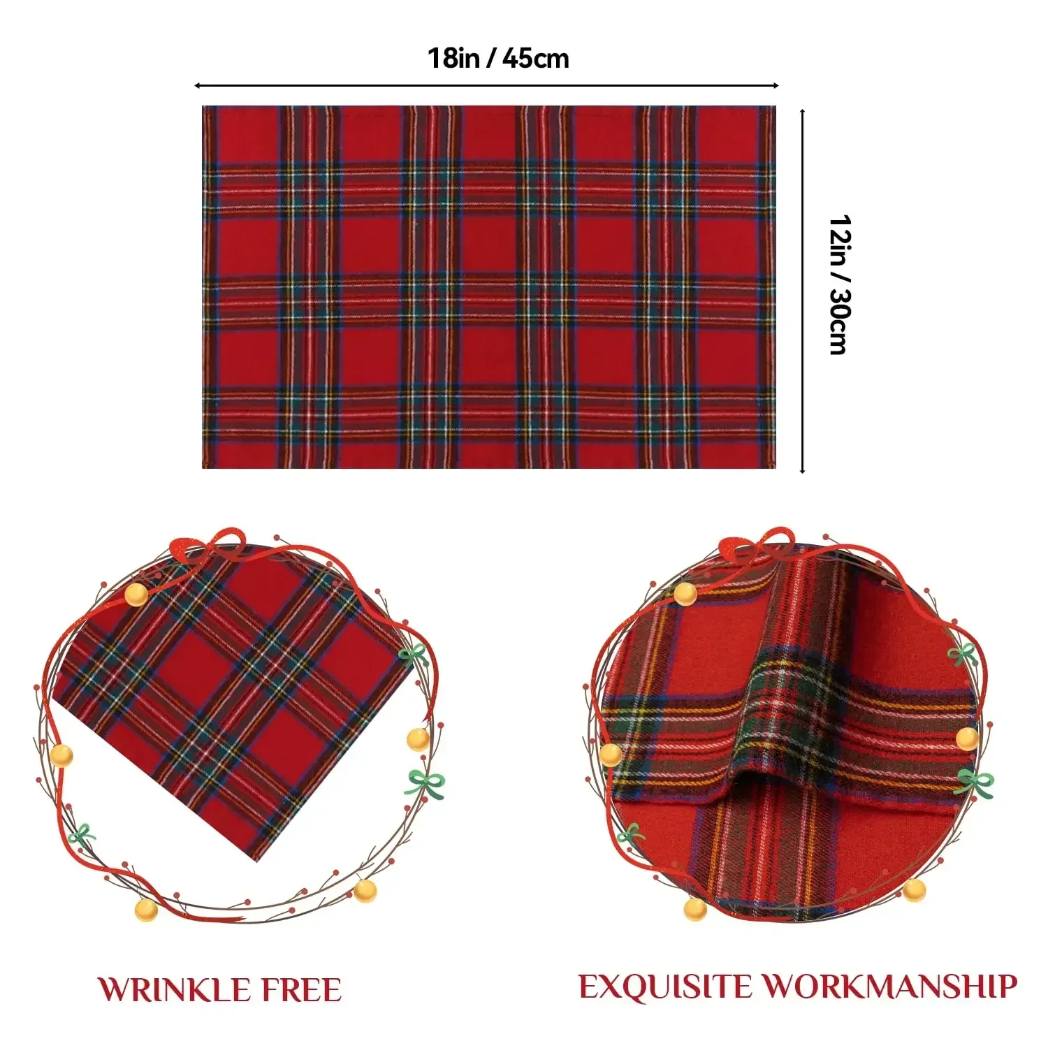Cotton Napkins 4pcs Table Napkin Christmas Placemats Red Soft Scottish Tartan Plaid Cloth Napkins Decorative Kitchen Festive Home Table Decor