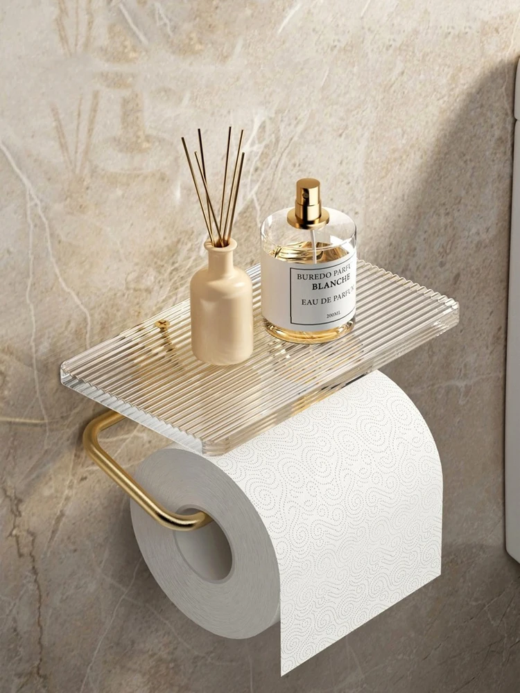 Luxury Gold Toilet Paper Holder with Shelf No Punching Acrylic Roll Paper  Holder Tissue Hanger Bathroom Accessories Bathroom - AliExpress