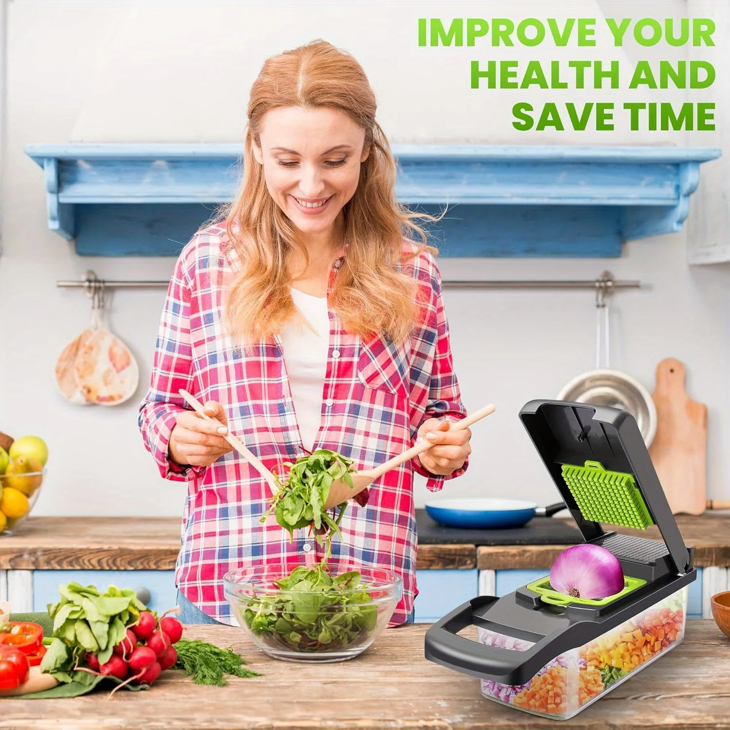 Vegetable Chopper, Pro 15 in 1 Multifunctional, Fruit and Veggie Chopper, Vegetable Slicer Dicer Cutter, Salad, Garlic Chopper