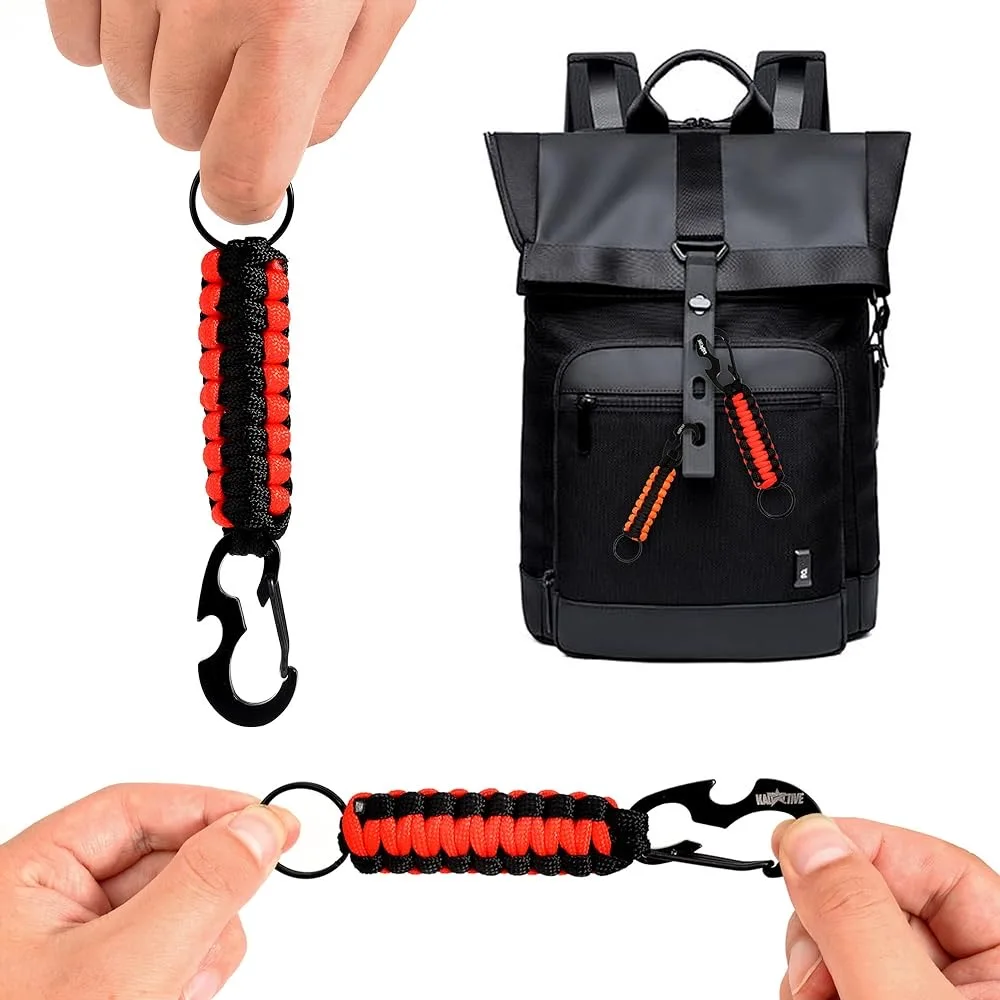 Outdoor Paracord Keychain Ring Camping Carabiner Military Braided Cord Rope Survival Kit Emergency Knot Bottle Opener Tools