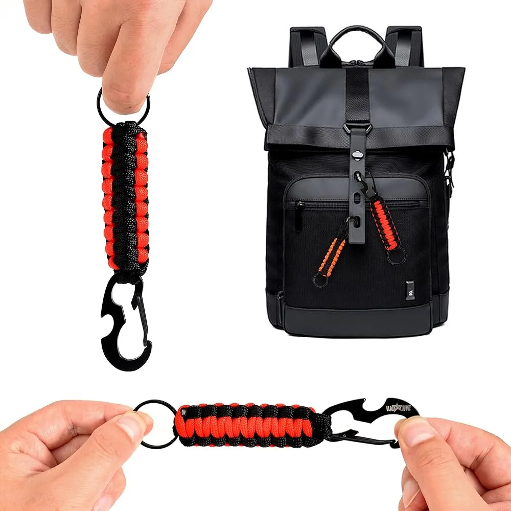 Paracord Keychain Outdoor Paracord Rope Braided Carabiner Camping Survival Kit Emergency Knot Bottle Opener Tools