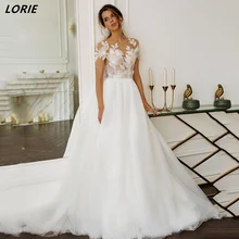 

LORIE Elegant Fairy 3D Flowers Lace Wedding Dresses Appliques Short Sleeves V-Neck A-Line Boho Bridal Gowns vestidos de novia