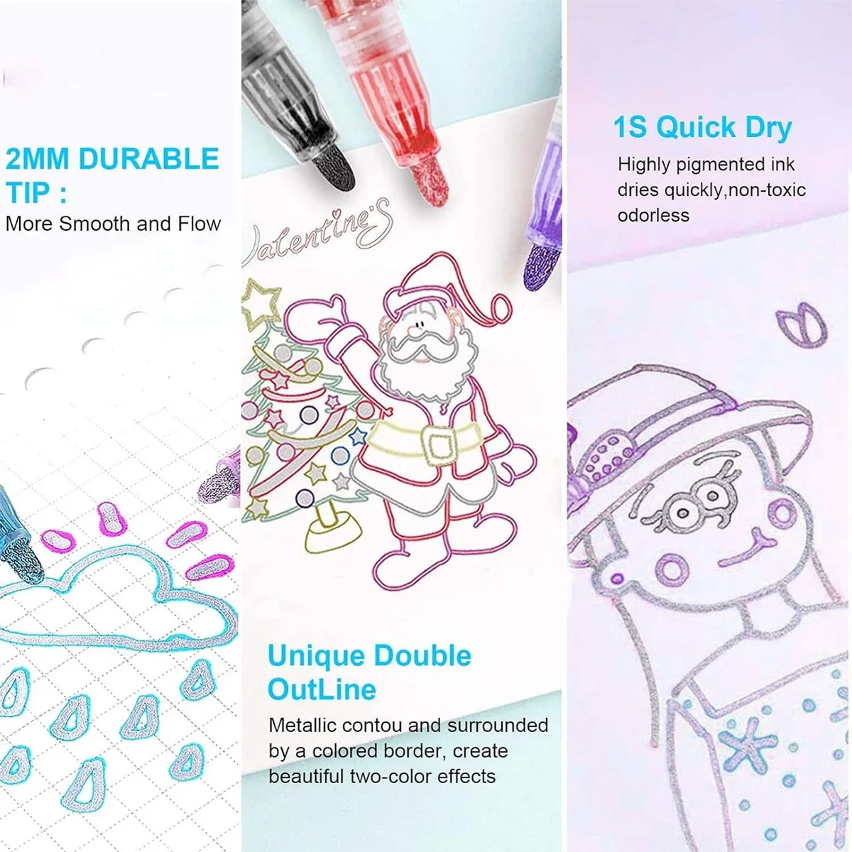 8-48Colors Metallic Color Outline Marker Pen Kawaii DIY Hand Account Graffiti Outline PenOffice Culture and Educational Supplies 6