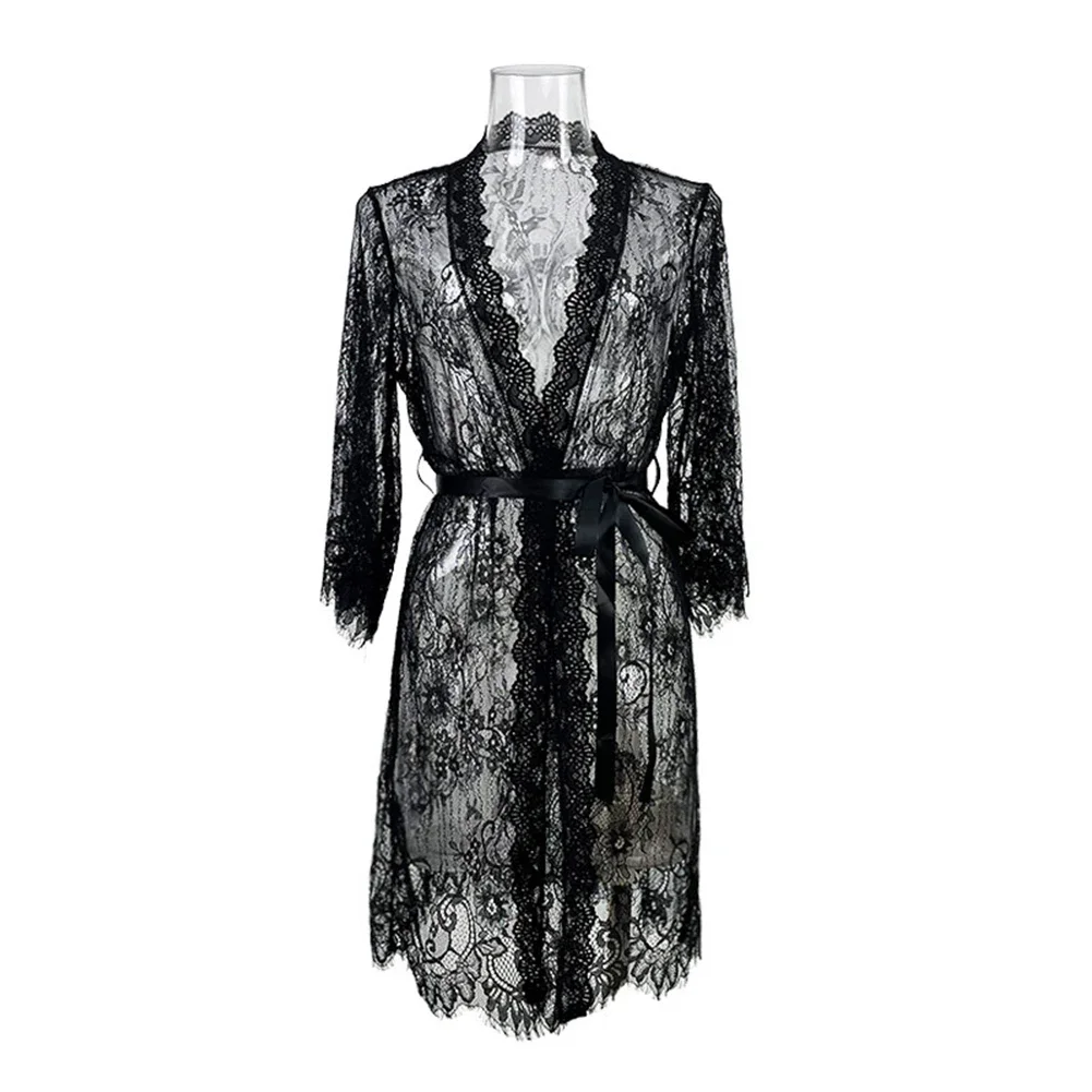Women's Lace Robes Lingerie Long Soft Comfortable Sleepwear Nightwear Bathrobe Dress See Through Sheer Pajamas women lingerie,women nightgowns,women nightdresses,women pajamas,sleeping dress
