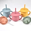 Baby Silicone Straw Cup BPA Free Portable Storage Snack Vessel Feeding Cup Double Handle Leakproof Learning Training Drink Cup 1