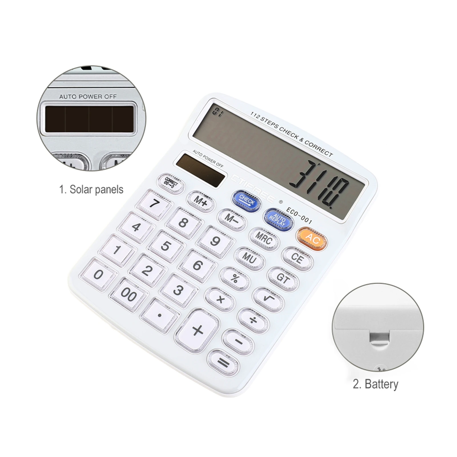 Large Solar Power Desktop Calculator 12 Digit LCD Display Big Button Calculator with 112 Steps Check and Correct Function - Image 4
