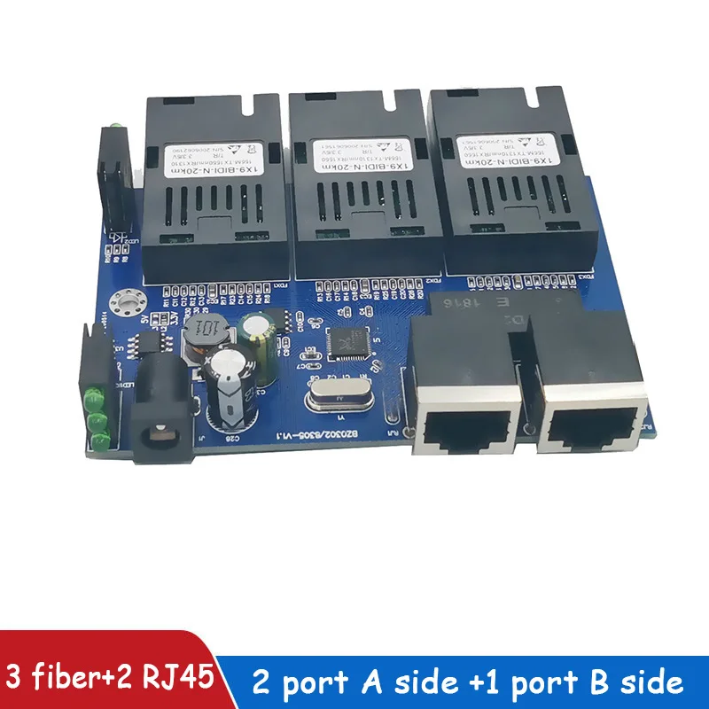 Fast Ethernet switch Converter 20KM Ethernet Fiber Optical Media Converter Single Mode 2 RJ45 3 SC fiber Port 10/100M 3F2E