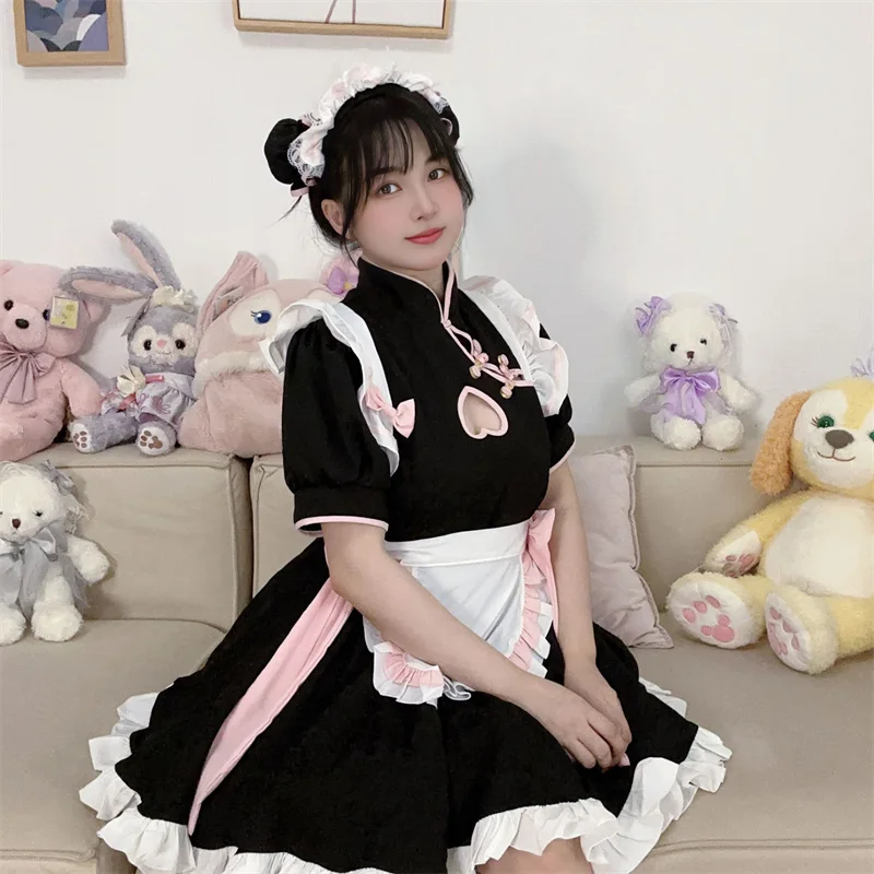 

Tradition Chinese Maid Dress for Women Stage Party Cosplay Costume Sexy Hollow Love Skirt Kawaii Lolita Dress Bunny Uniform Set