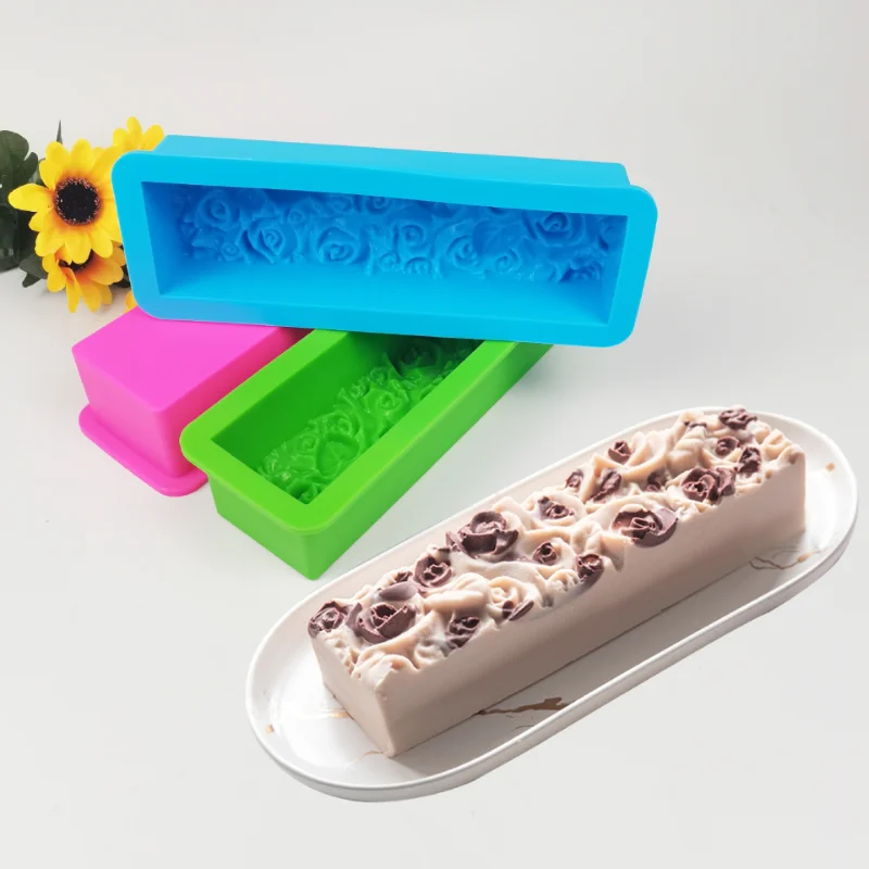 

Rectangular Rose Flower Silicone Soap Mold Flexible Toast Loaf Cake Chocolate Fondant Mould Handmade Soaps Making Tool