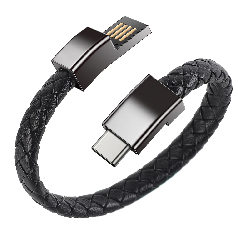 Pulseira cabo de carregamento usb ao ar livre portátil couro mini micro usb c carregador cabo dados para iphone samsung huawei xiaomi redmi