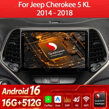 Radio Multimedia para Auto con Android 16 y Carplay para Jeep Cherokee 5 KL 2014-2018, Reproductor de Video, Navegación GPS, 4G LTE, 5G WIFI, QLED 1