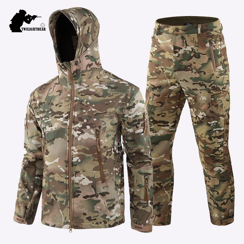 TAD Camouflage Softshell Fleece Men's Suits Oversized Waterproof Combat Clothing Set Men Clothing Windproof Safari Suit 5XL AF05 tactical suit