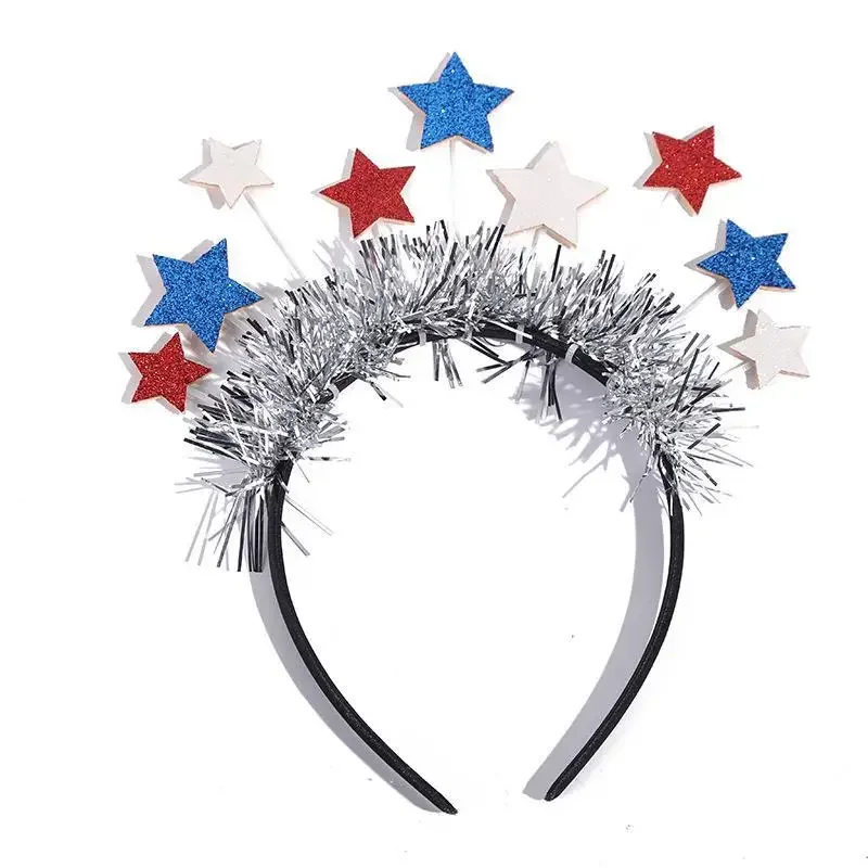 

1pcs Star Tinsel Foil Headband Red Blue July 4th Independence Day Celebration Hair Hoop Party Headpiece Holiday Festival