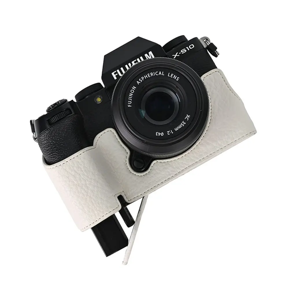 Litchi Skin PU Leather Half Case for Fujifilm Fuji XT50 XS10 XS20 XT30 XT30II XT20 XT10 XT5 XM5 Battery Opening Cover With Strap