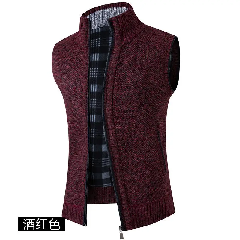 2023 Autumn Winter New Solid Color Fashion Stand Collar Sleeveless Tank Top Man Casual Loose Zipper Pockets Warm Knitting Vest