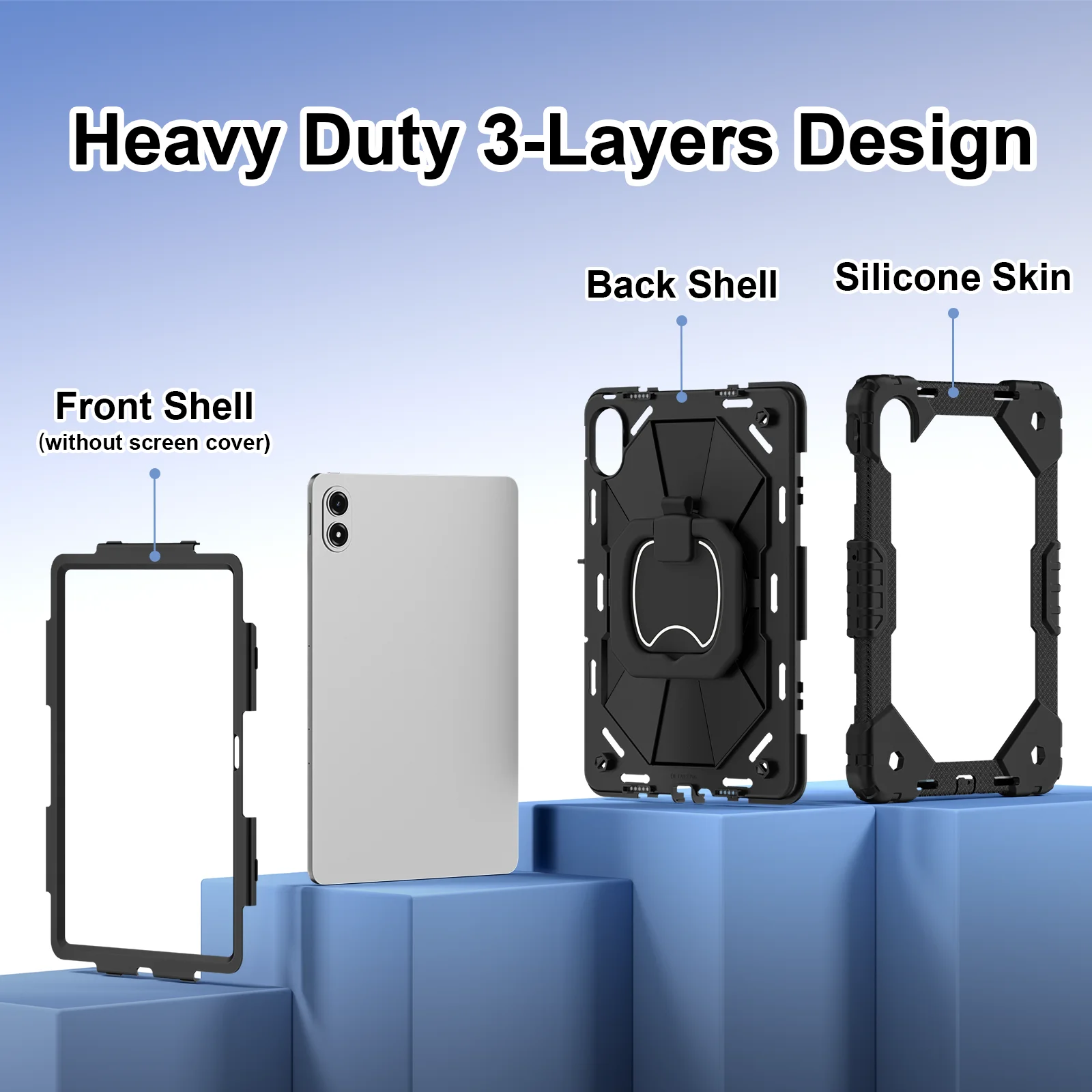 Enhanced Shockproof Tablet Case with Handle Rotation Stand and Hard Cover