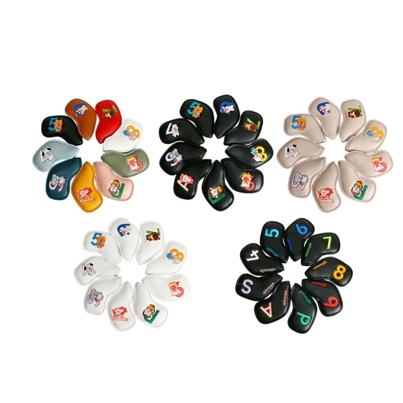 

9 Pieces Waterproof Golf Putter Covers Golf Iron Head Cover PU Golf Club Covers
