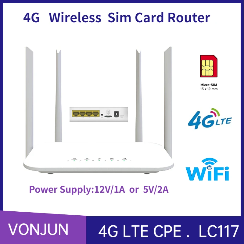 Roteador 300mbps Cat4 32 Usuários Rj45 Wan Lan sem Fio Modem Lte Sim Cartão Roteador Lc117 4g