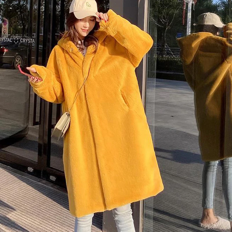 

Winter Hooded Faux Fur Coat Women Thick Warm Long Fur Coats 2023 New Female Loose Plush Korean OverCoat