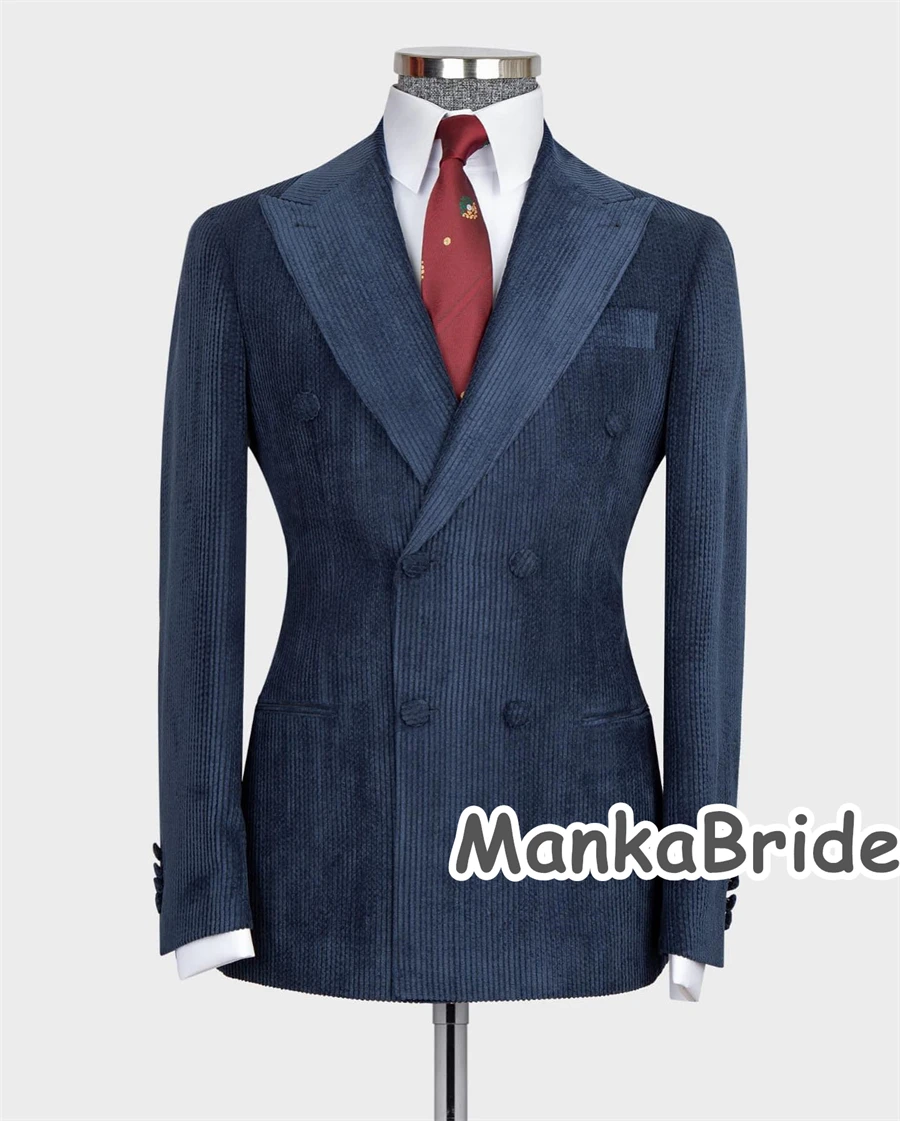 Classic Velvet Winter/Autunm Men's Suit Double Breasted Groomsman Tuxedo 2pcs Business Wear Male Formal Party Suits