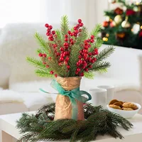 10Pcs Christmas Decoration Artificial Pine Branches Holly Berries Red Berry Branches for Christmas Tree Wreath Gifts Decoration 4