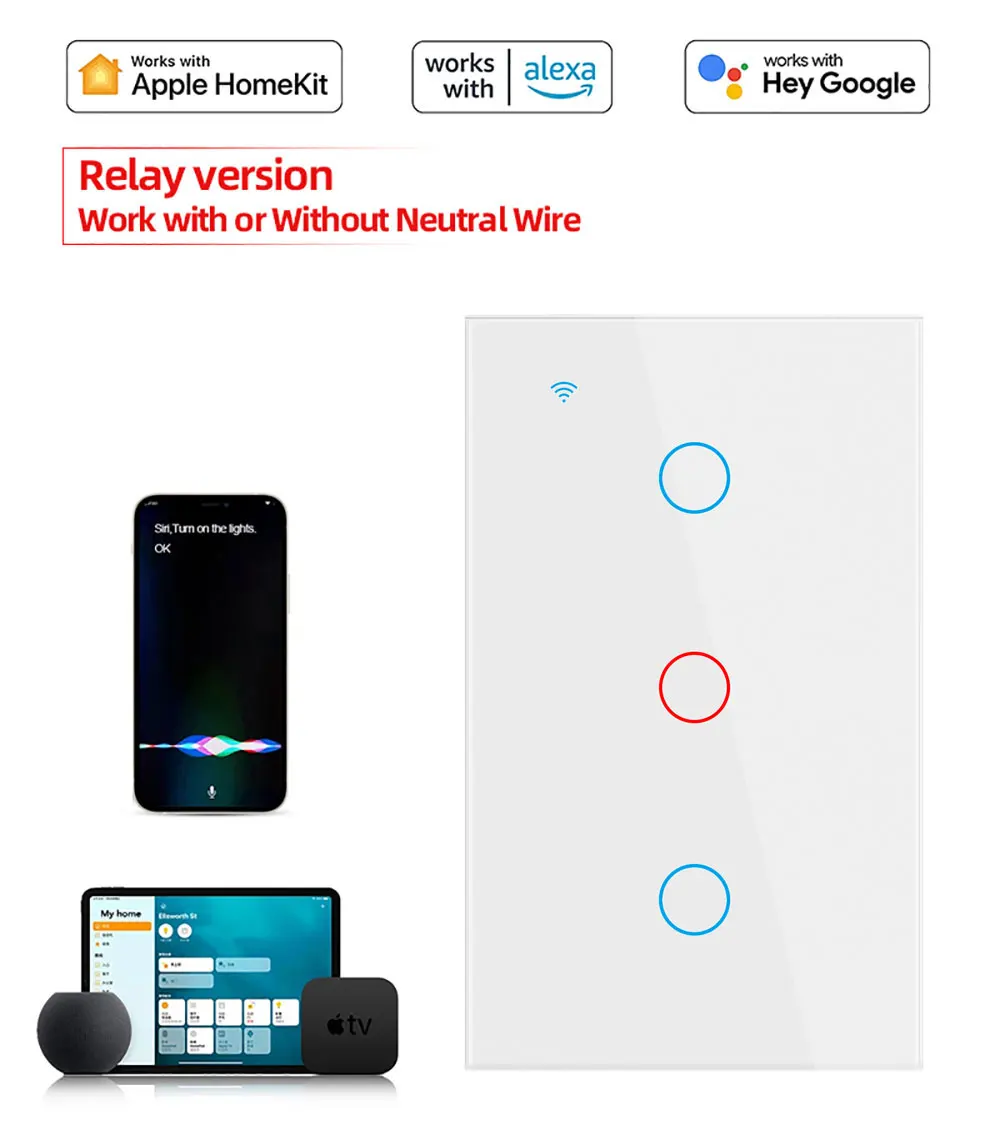 EUA, WiFi, Sensor de Toque, Interruptor de