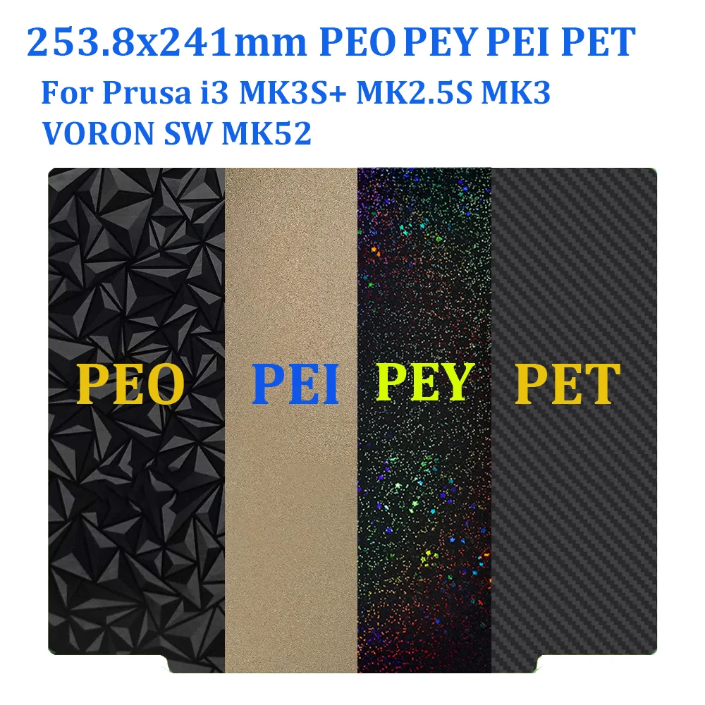 

Double Sided PEY PEO PET PEI Spring Steel Sheet For Prusa i3 MK3S+ MK2.5S Mk3 3D Printer Hotbed PEI Build Plate For VORON Bambu