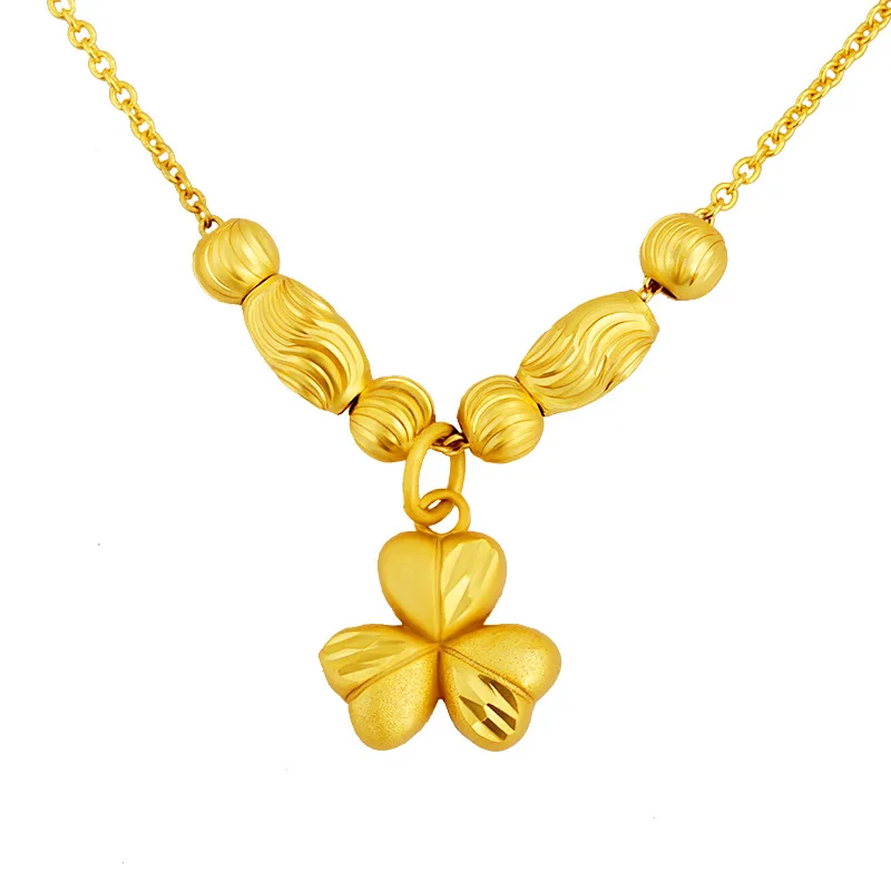

Real 24k Gold Color Lucky Clover Necklaces Chain for Women Oro Puro De 24k Necklaces Chain Wedding Engagement Party Fine Jewelry