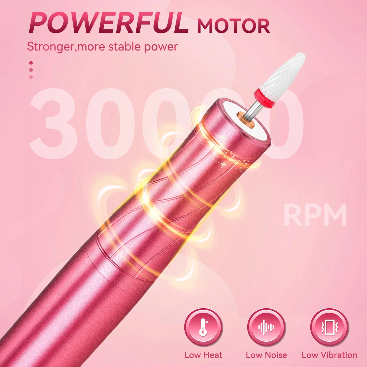 Electric Nail Drill 30000RPM with LED Light Manicure Machine Charging Nail File Polishing Nail Drill Pedicure Tools 4