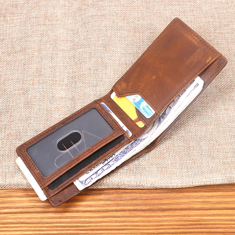 

Genuine Leather Wallet For Men Male RFID Blocking Vintage Short Bifold Slim Men's Purse Money Clip With Credit ID Card Holder