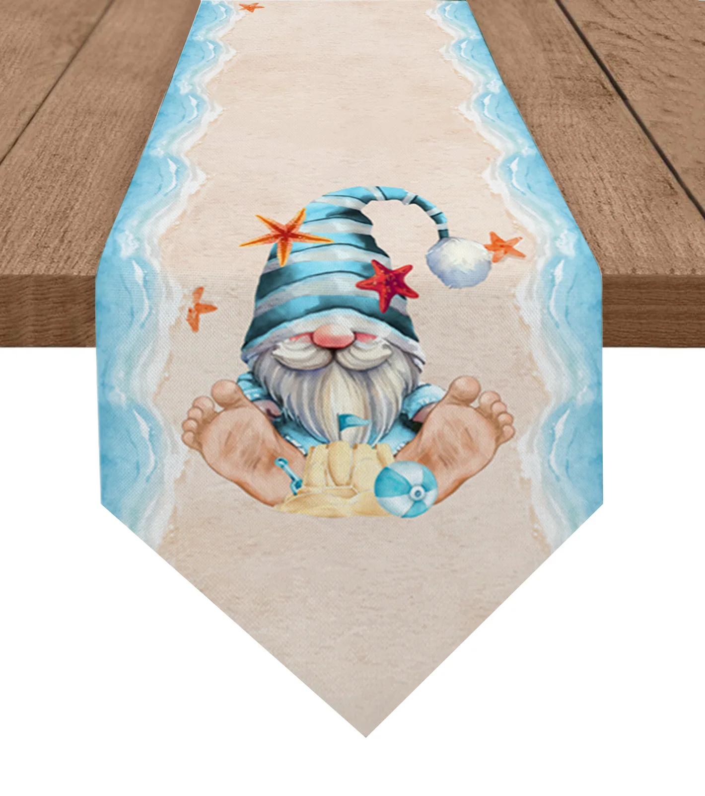 

Dwarf Summer Beach Starfish Checkered Blue Christmas Home Decor Table Runner Wedding Decoration Tablecloth Kitchen Table Runners