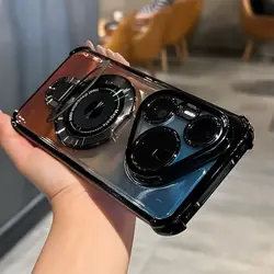 Luxury Transparent TPU Shockproof Case with Stand and Built - in Lens Film for HUAWEI Pura 90S Pro (Black)