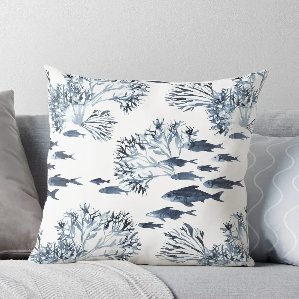 

Coral Reef watercolor Blue Nautical sealife Throw Pillow luxury decor pillows decor home