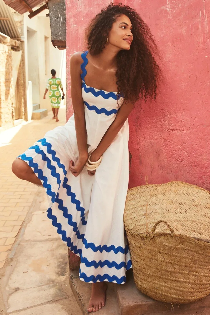 Bohemian Summer Printed A-line Long Dress Sexy Backless Holiday Beach Spaghetti Strap Dresses For Women Maxi Vestidos Para Mujer