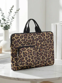 Borsa per laptop alla moda con stampa leopardata e tasca extra, custodia antiurto per notebook da 13-15,6 pollici