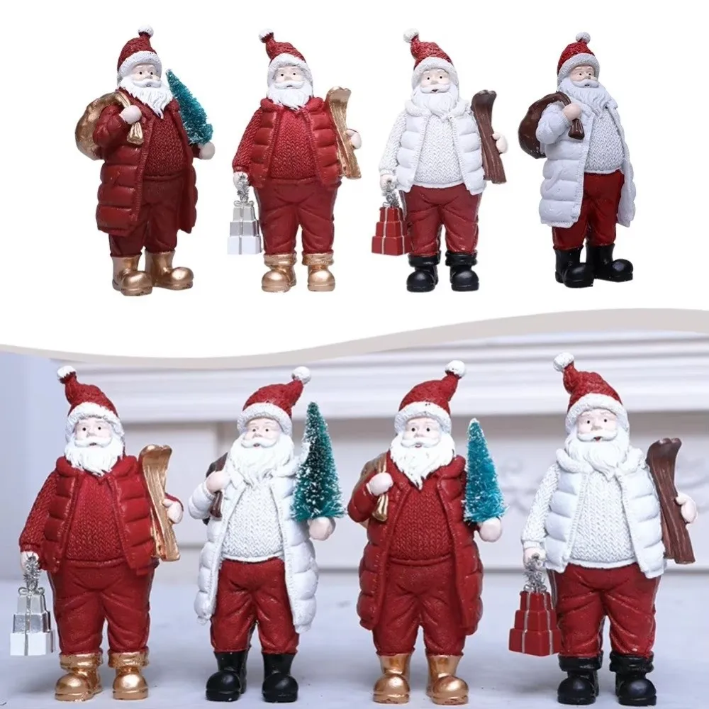 Red White Santa Claus Ornaments Resin Handcrafted Christmas Figurine Standing Holiday Santa Statue Home Decor