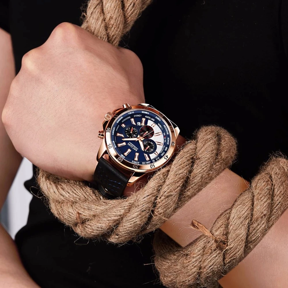 MEGIR Sport Quartz Watch for Men Fashion Leather Strap Waterproof Luminous Calendar Chronograph Watches Mens Relogio Masculino