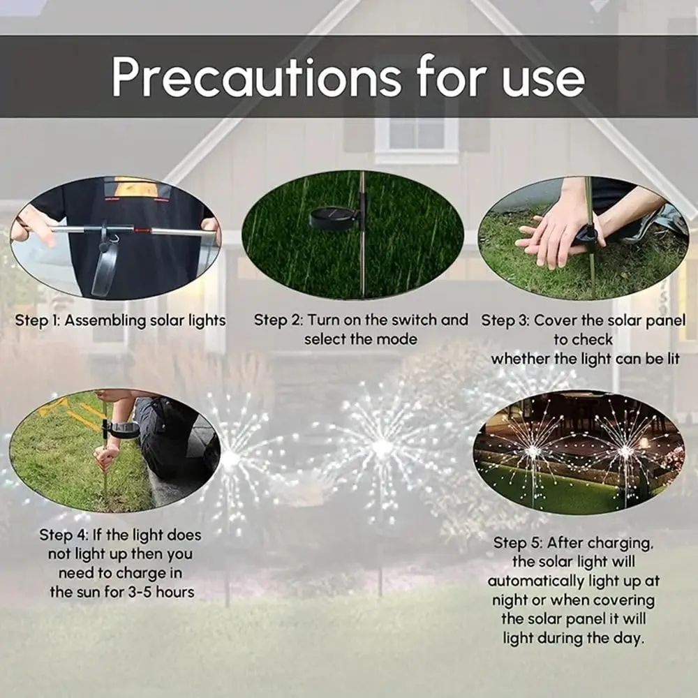 8 Lighting Modes Solar Garden Lights,Firework Lights 2 Pack Waterproof Decorativ