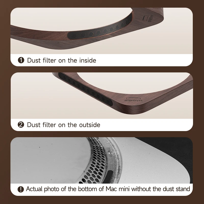 Hagibis Wooden Desktop Stand for Mac Mini and Mac Studio Natural Black Walnut Dustproof Holder Cooling Heat Disspation Mount