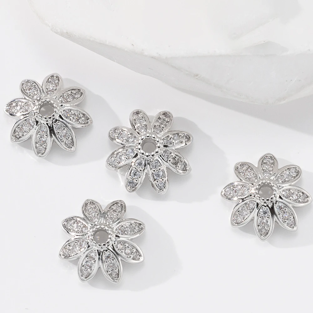 5 Stück 18K vergoldete Zirkon filigrane Blumenperlen Endkappen Abstandshalter Messing Charm für Ohrringe Armbänder Halskette Schmuck DIY Herstellung – Detail 2