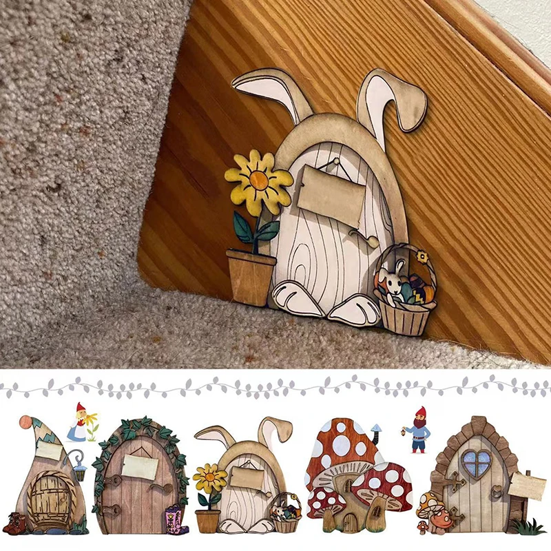 Dollhouse Mini Home Decorations Wood Fairy Elf Door Fairy Tale Gate Door Decoration Craft Ornaments Garden Courtyard Decoration 2