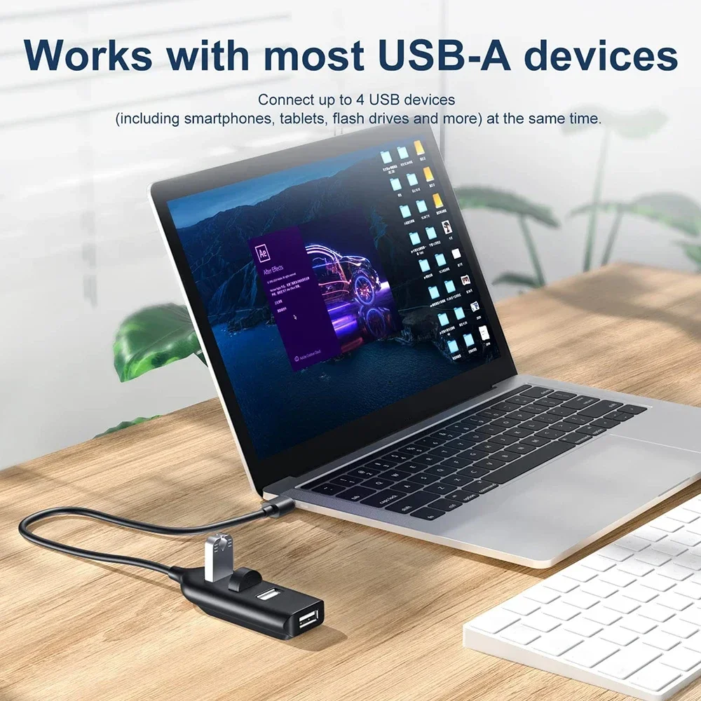 KEBIDUMEI USB Hub 4 Ports USB Splitter OTG Adapter USB 2.0 Hub For Mouse Keyboard PC Laptop Macbook Pro Computer Accessories - 3