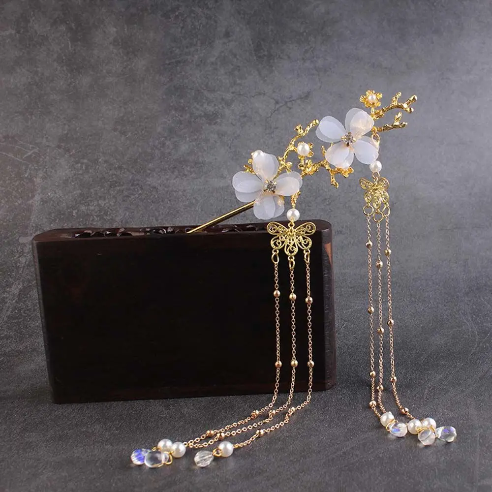 

Chinese Beads Plum Blossom Branch Butterfly Rhinestone Hair Fork Flower Hair Sticks Tassel Hairpin Hanfu Hair Accessories