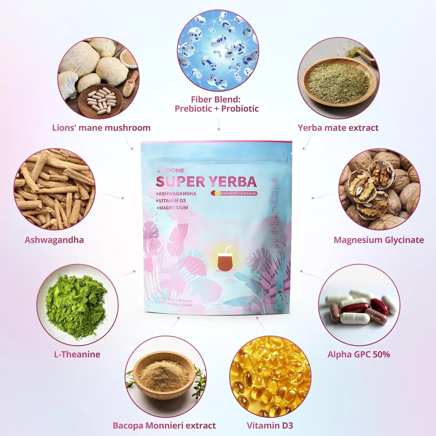 Super Yerba Mate Instant Powder - Raspberry Lemonade Flavor | 30 Servings Clean Energy & Focus Boost | Gut Support, Antioxidants - Image 3