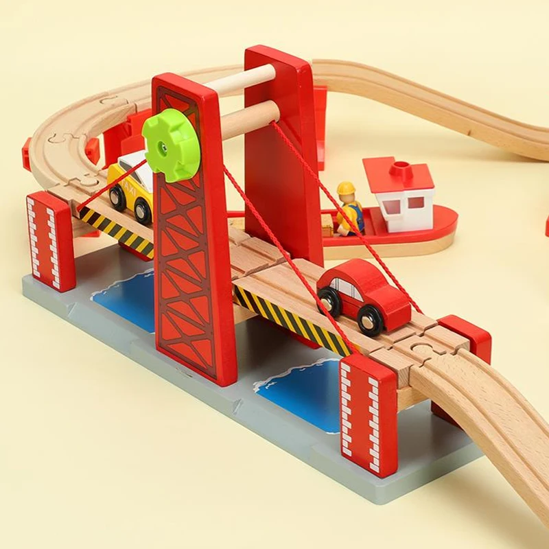 P139 Free Shipping Wooden Bulk Train Track Accessories, Bilateral Drawbridge, Compatible with Wooden Train Tracks