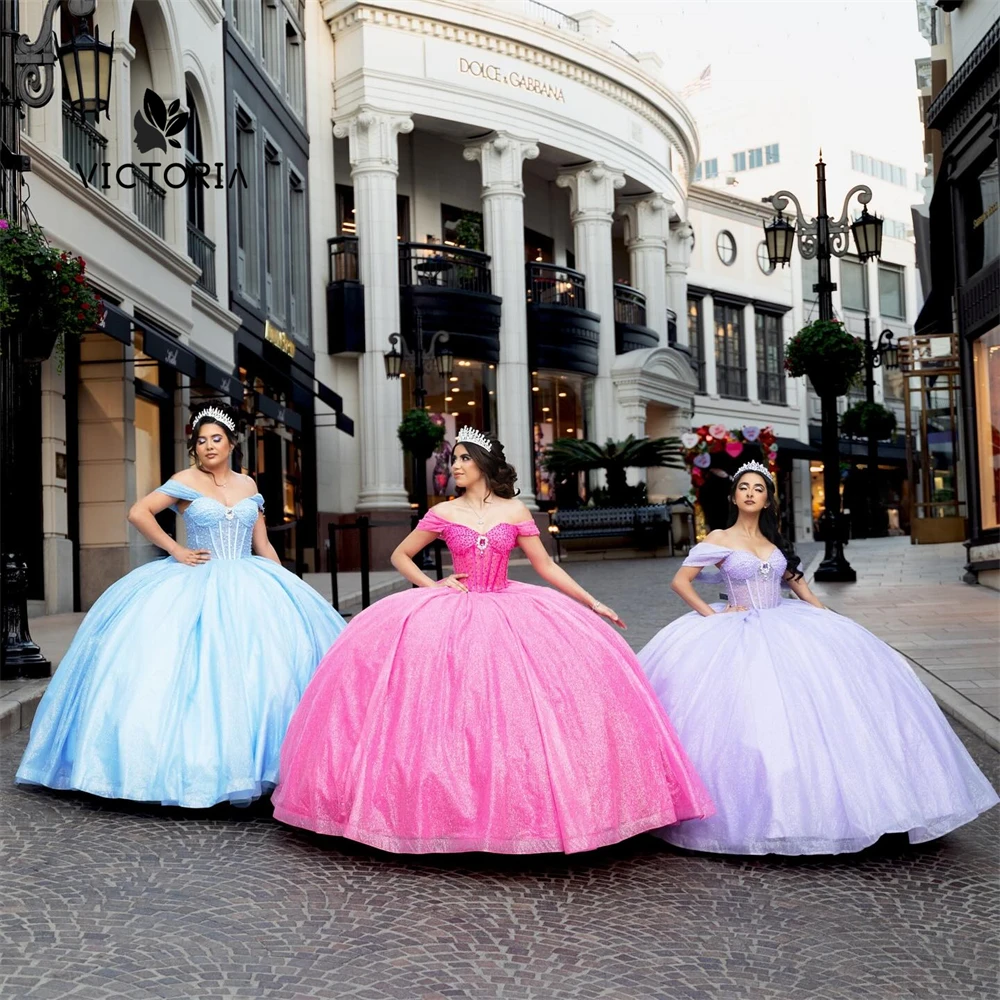 

Mexican Beaded Off The Shoulder Hot Pink Quinceanera Dress For Short Girls Sweet 16 Dresses Luxious Birthday Dress vestido azul