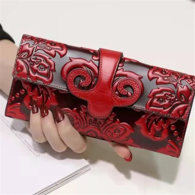 floral genuine leather wallet women long womens leather wallets large female purse real leather woman clutch purses 1