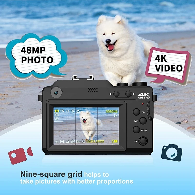 3In IPS Screen Digital Camera HD Digital Camera For Photography, Dual Cam Front And Rear With Autofocus Face Detect