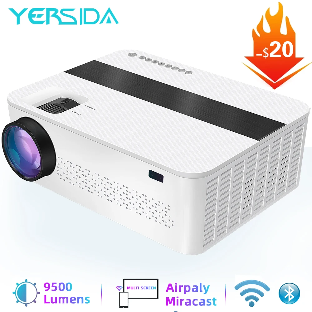 YERSIDA Projector FULL HD Native 1080P with 5G WIFI Bluetooth Support 4K Movie 9500 Lumens for Mobile Phone Home Cinema Beamer